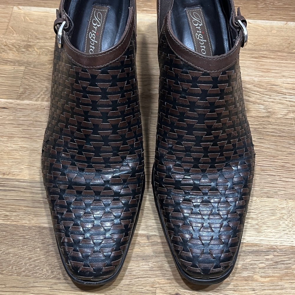 Brighton “Turner” Dark Brown & Black Woven Leather Ankle Booties Women’s Sz 8.5M - Picture 14 of 16